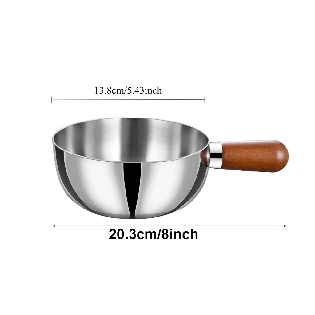 1pc Stainless Steel Pot with Heat-Resistant Wooden Handle - Induction Compatible, Non-Slip Base, Even Heat Distribution Milk Pot