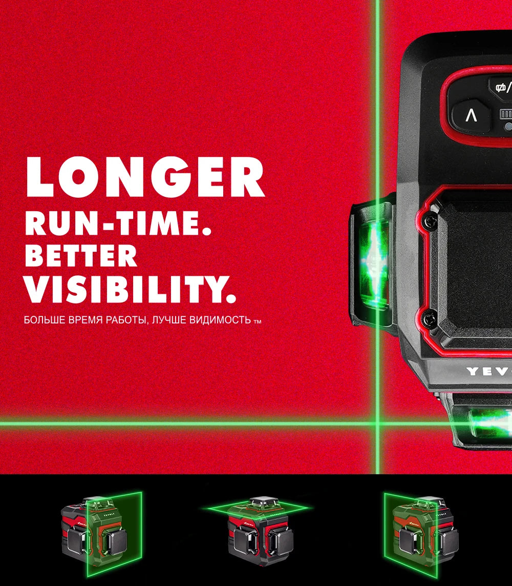 YEVOLT Laser Level Green Beam 12/16 Lines ±4° Self-leveling 3D 360° Horizontal and Vertical Measuring Tools - YVGLL4XS-Series