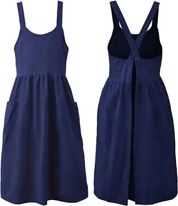 Cotton Linen Cross Back Apron for Women with Pockets - Breathable Chef Work Bib Apron for Kitchen Cooking & Gardening