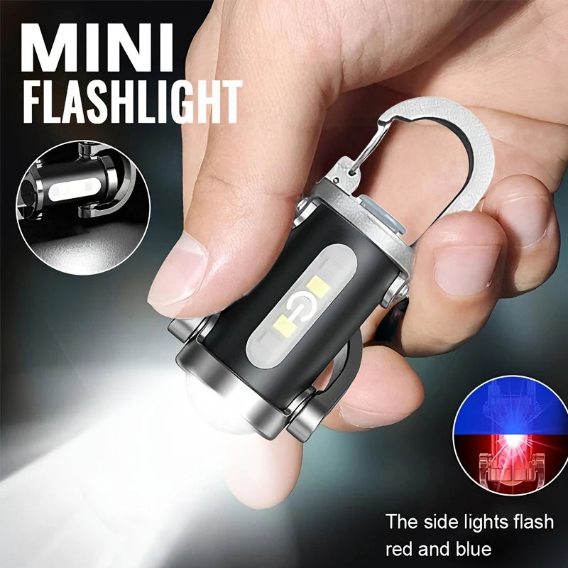 Mini Keychain Flashlight Rechargeable Pocket COB Working Light Outdoor Hook Emergency Warning Light for Camping Walking Hiking