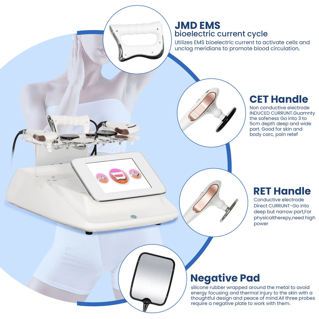 3 in 1 RET CET Diathermy Machine 448kHz Tecar Therapy Capacitive Resistive Body Slimming Pain Relief Equipment
