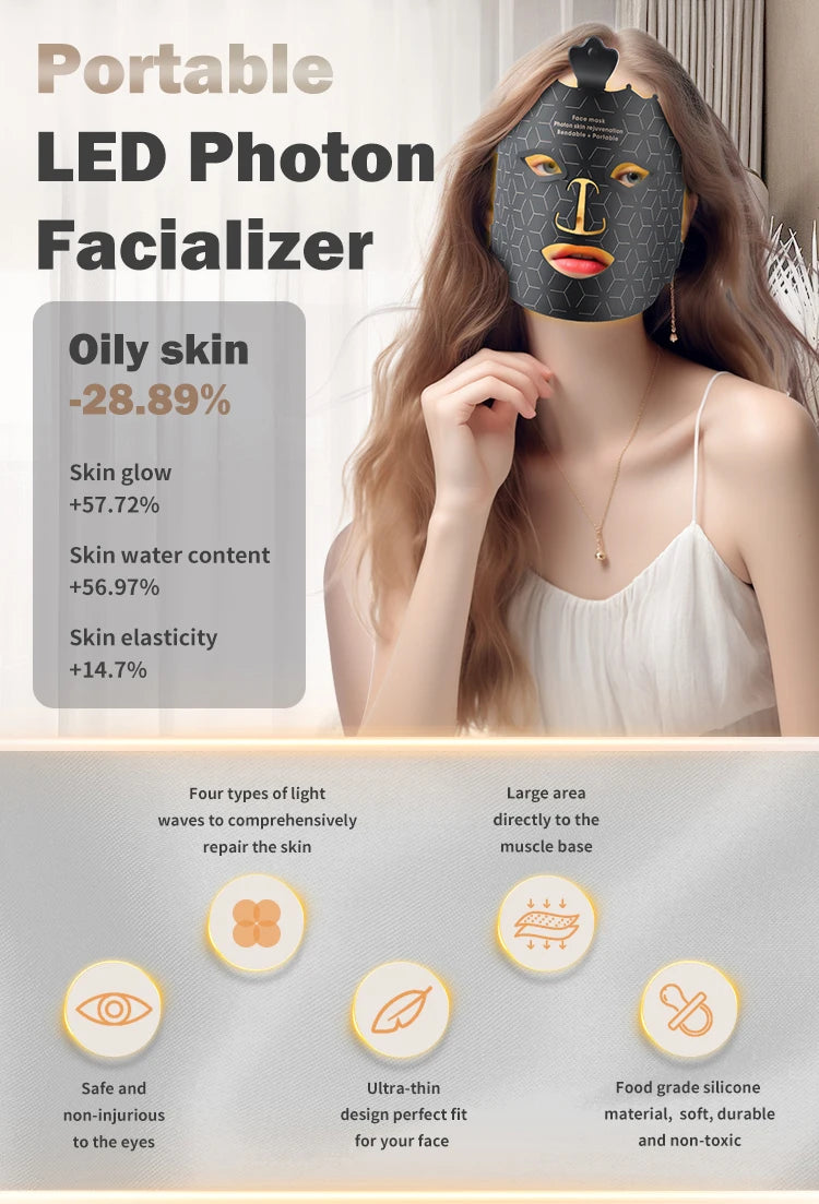Silicone Led Face Mask Light Therapy 7 Colors Red Light Therapy Anti Aging Acne Pore Oil Control Skin Tighten Whiten Home Use
