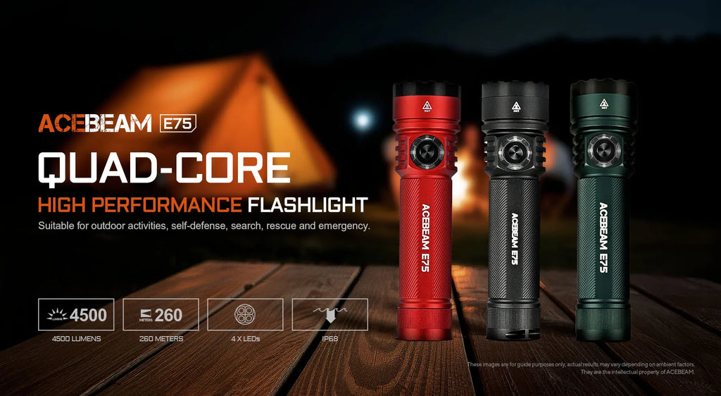 ACEBEAM E75 Quad-Core LED Flashlight USB C Rechargeable Torch With 21700 Battery 4500LM 260M Flashlights Powerful Defense Strobe