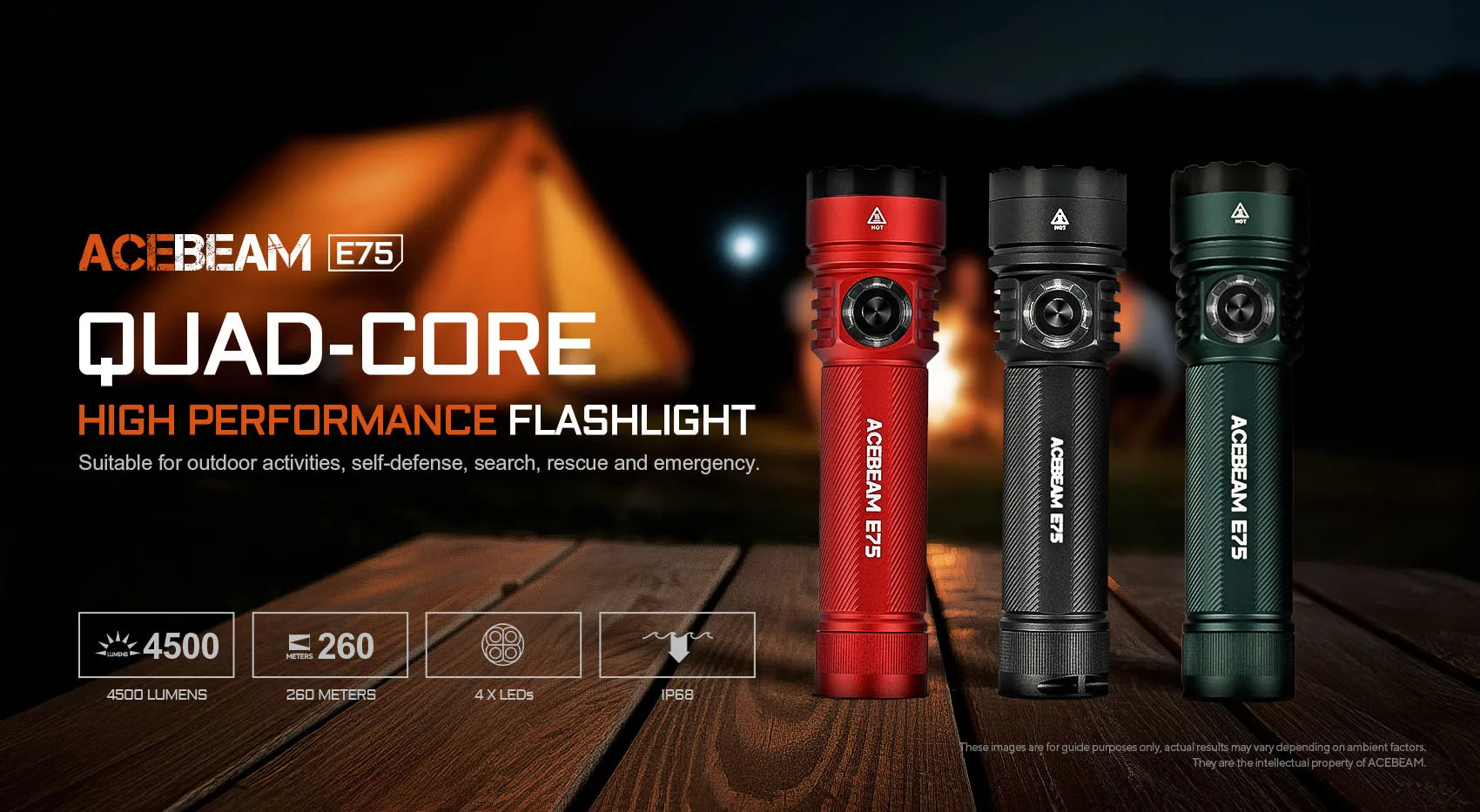 ACEBEAM E75 Quad-Core LED Flashlight USB C Rechargeable Torch With 21700 Battery 4500LM 260M Flashlights Powerful Defense Strobe