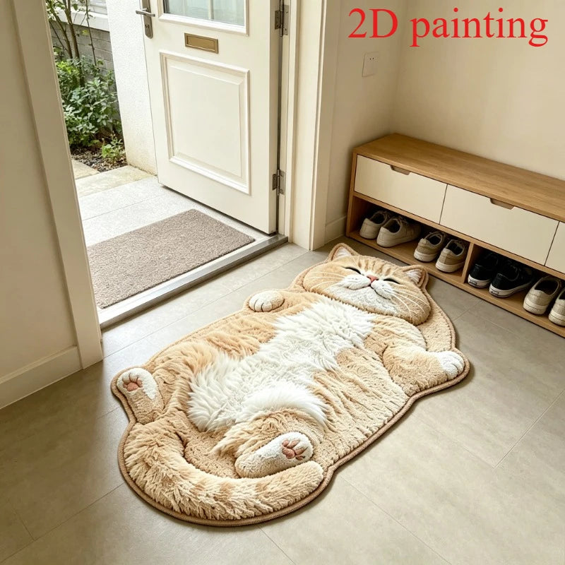 Cute Sleeping Cat Carpets for Living Room 2D Simulation Cat Bedroom Decor Carpet Fluffy Soft Plush Rug Home Thicken Floor Mat