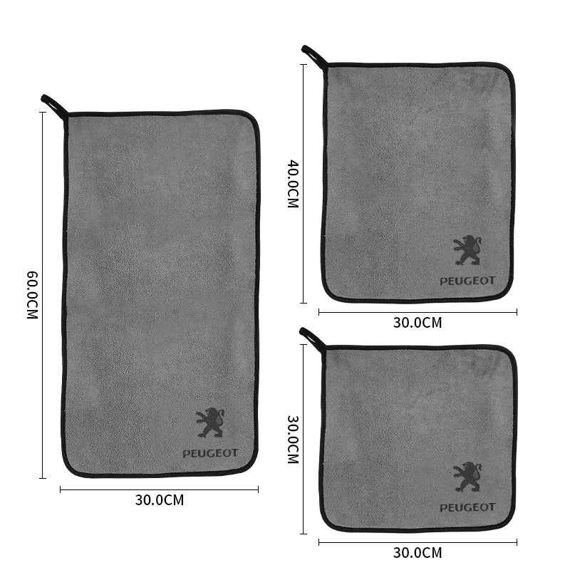 Car Emblem Wash Microfiber Towel Cotton Cleaning Drying Rag Cloth For Peugeot 3008 408 5008 508 107 208 2022 607 2008 Accessorie