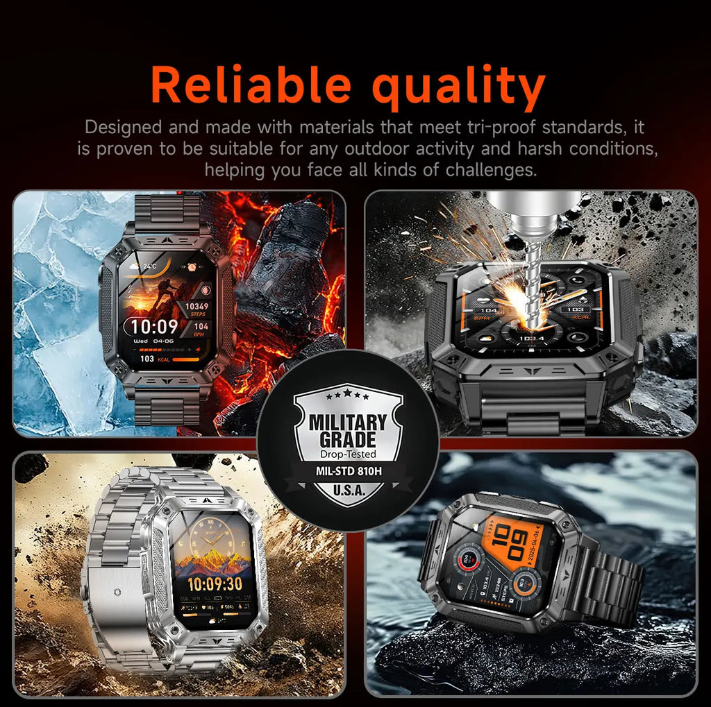 2026 Military 5ATM Waterproof Smart Watch Men 1400mAh Battery GPS Tracks 2.01" HD AMOLED Bluetooth call Sport Fitness Smartwatch