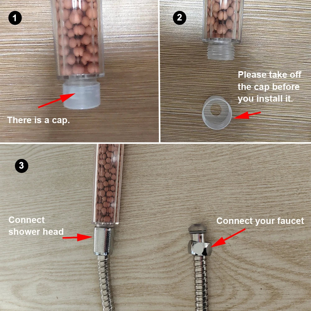 Mineral Balls 3 Modes High Pressure Shower Head with On/Off Switch Filter Water Saving Handheld Showerheads Bathroom Accessories