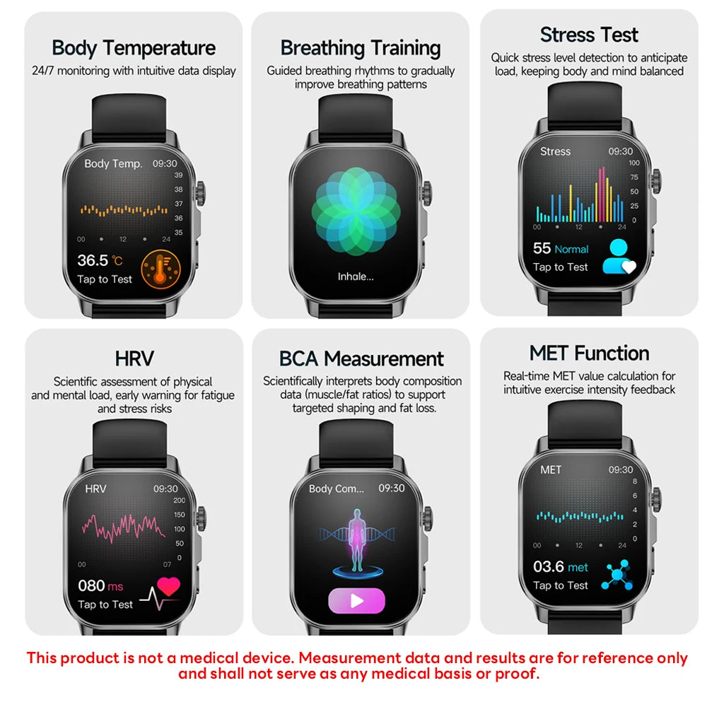 2026 New Model Uric Acid & Lipid Health Analysis Smart Watch Men ECG+PPG Bluetooth Call 2.01-inch Flashlight Smartwatch Women