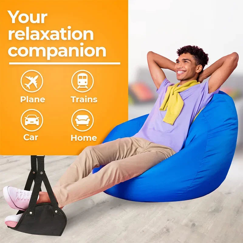 Portable Adjustable Leg Hammock with Comfortable Foot Rest for Airplane Office and Car Travel Support and Relaxation
