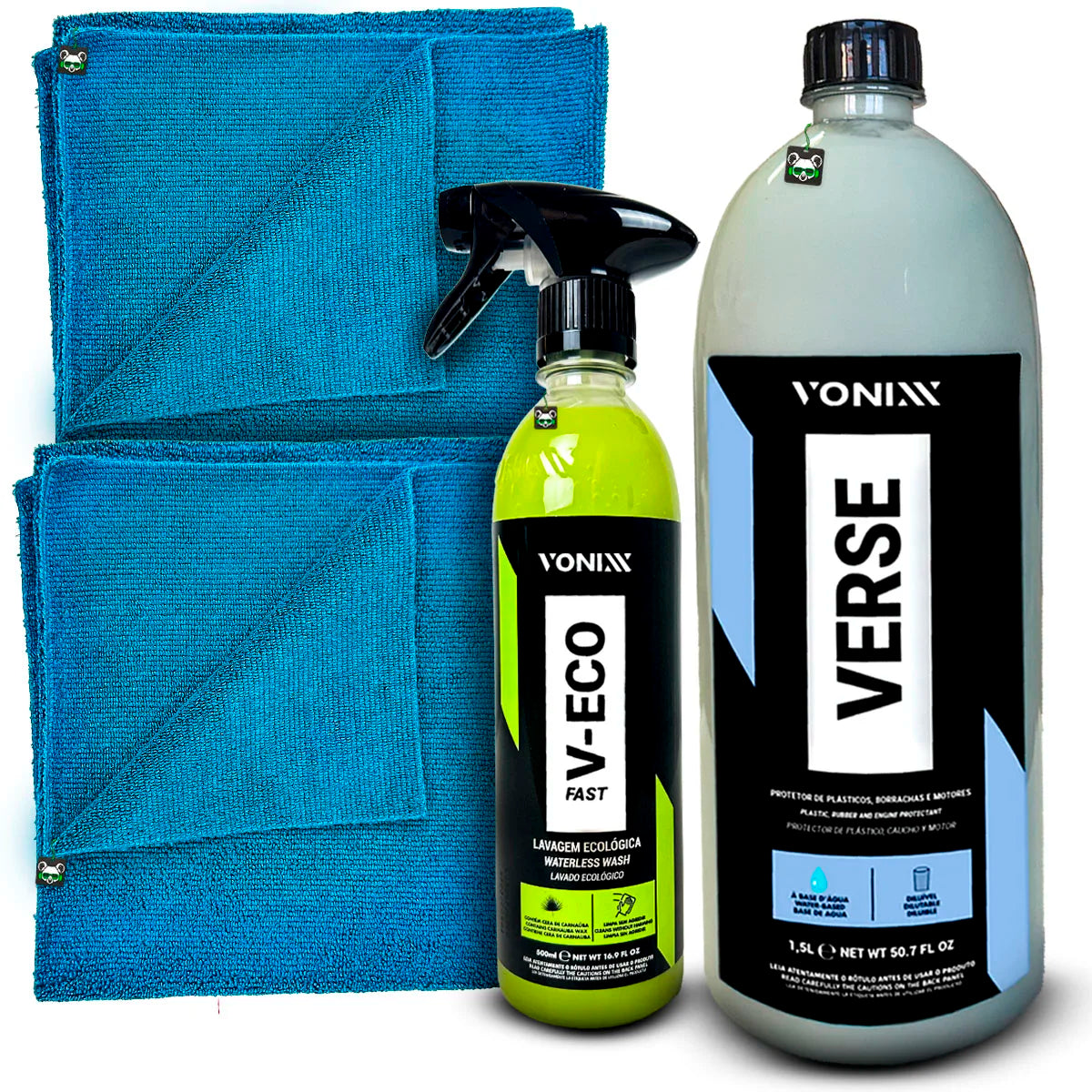 Car Dry Wash Kit Moto V-Eco C/Carnauba Wax 500ml + Verse Plastic Rubber 1.5L Vonixx