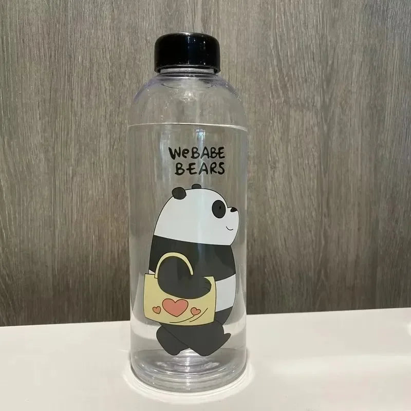 1000ml Water Bottles Cute Panda Bear Cup with Straw Transparent Cartoon Water Bottle Drinkware Frosted Leak-proof Protein Shaker