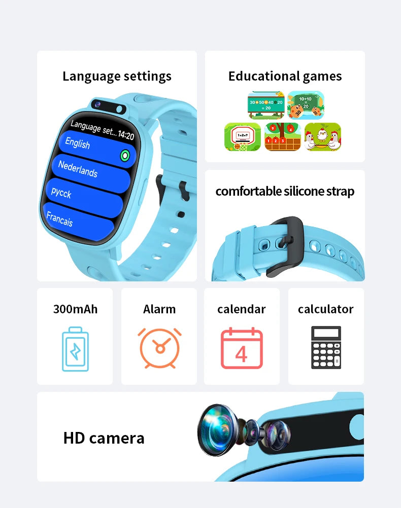 LAXASFIT Kids Smart Watch HD Touchscreen Front Camera Sleep Tracking 18 Educational Games Alarm Clock Holiday Gift For Children