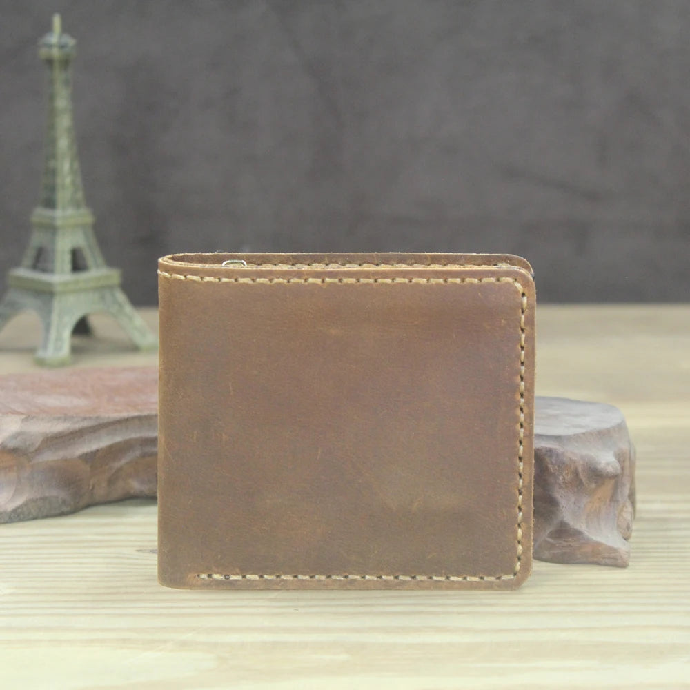 Luxury Handmade Genuine Leather Men Wallet Bifold Purse Male Wallets Short Money Clip Vintage Leather Money Bag with zip pocket