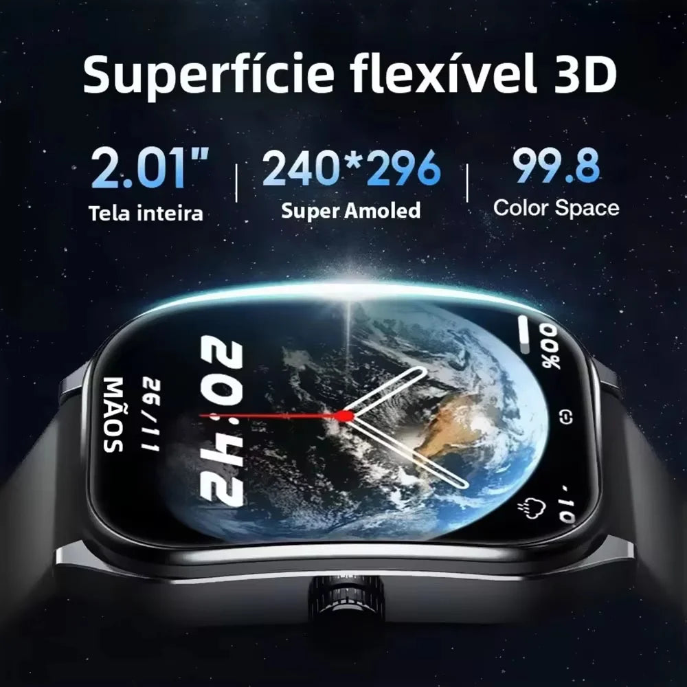 LAXASFIT Smart Watch 2.01-inch AMOLED Curved Display Bluetooth 5.4 Call Voice Assistant Fitness Sports Smartwatch Holiday gifts