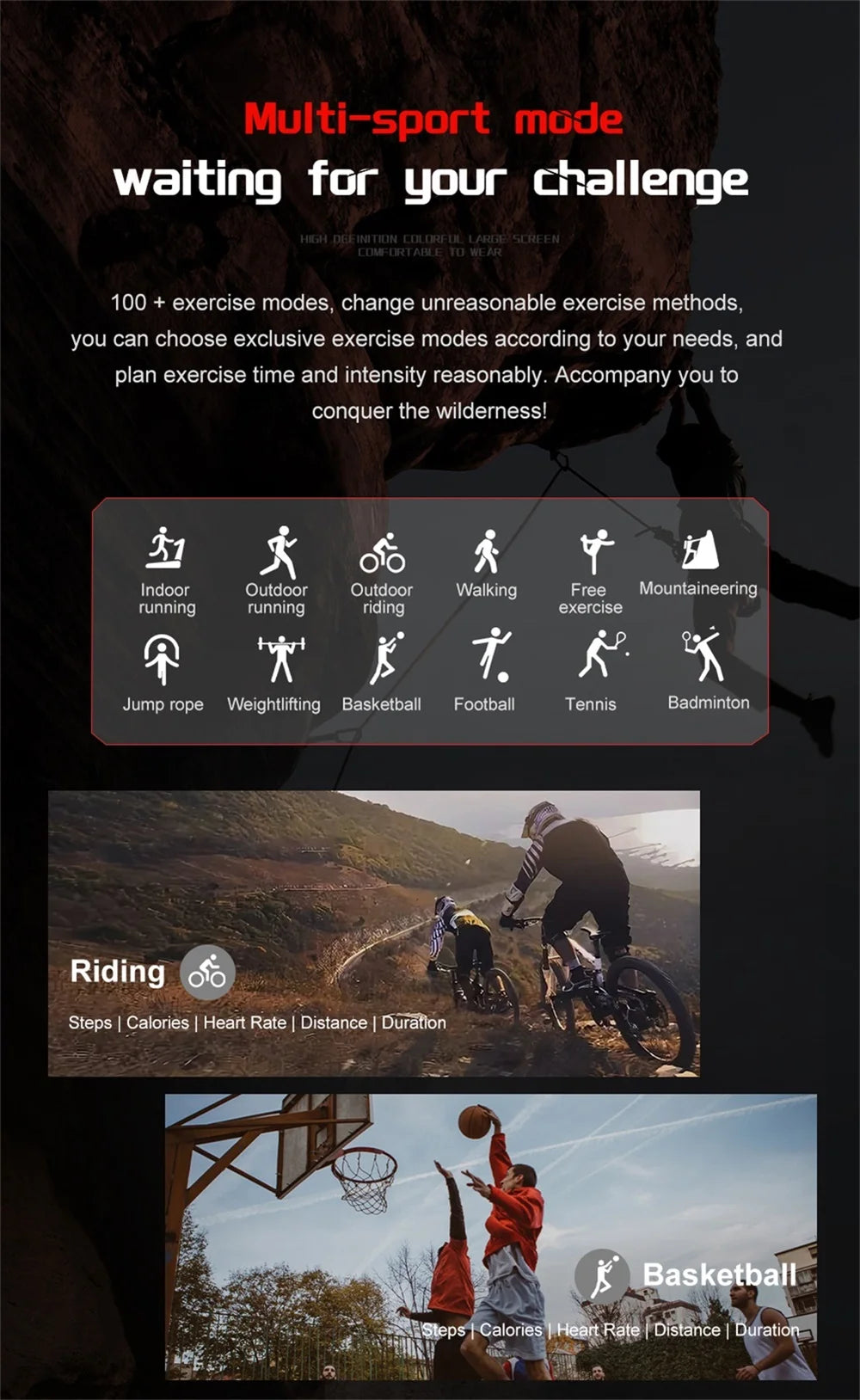 New Outdoor Sports Fitness Smart Watch Heat Rate Sleep Health Clock Waterproof Voice Assistant Alarm Clock Music Smartwatch