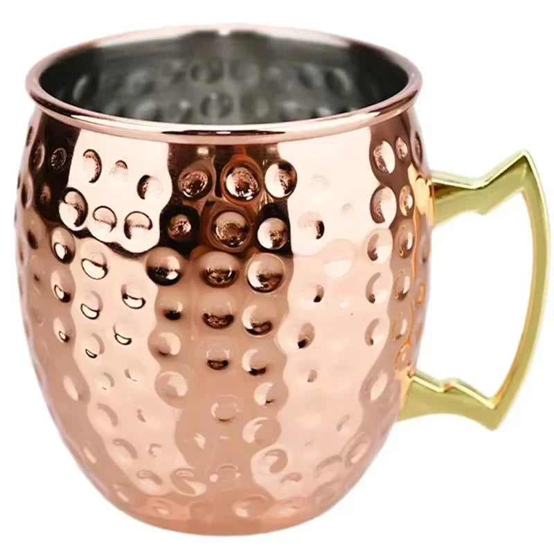 1-6PCS Stainless Steel Moscow Mule Beer Mugs Metal Copper Plated Hammered Anti-fall Beer Mug Cocktai Mugs Bar Banquet Drink Mugs