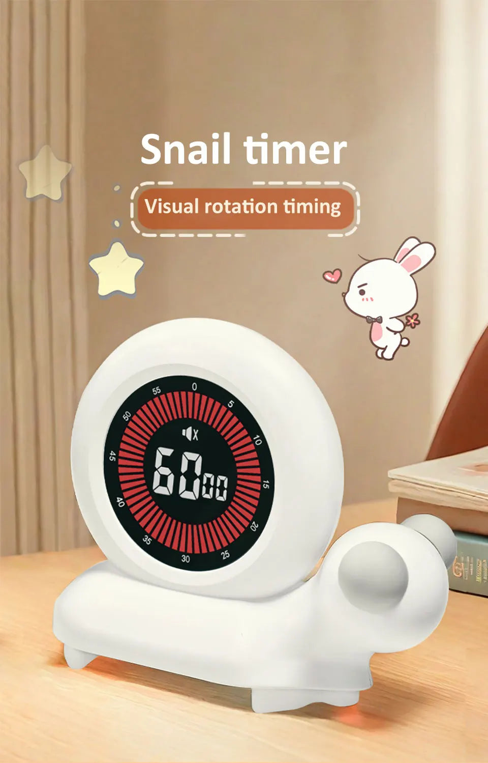 Creative Rotary Timer Visual Analog Timer Rechargeable 60 Minutes Countdown Kids Study Silent Timer for Cooking Shower Study