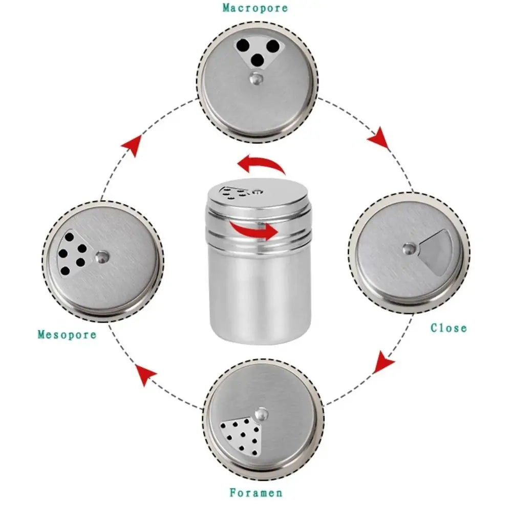 Multi-purpose Stainless Steel Seasoning Jar Salt Sugar Bottle Rotating Cover Spice Pepper Shaker Spice Jar Kitchen Gadgets
