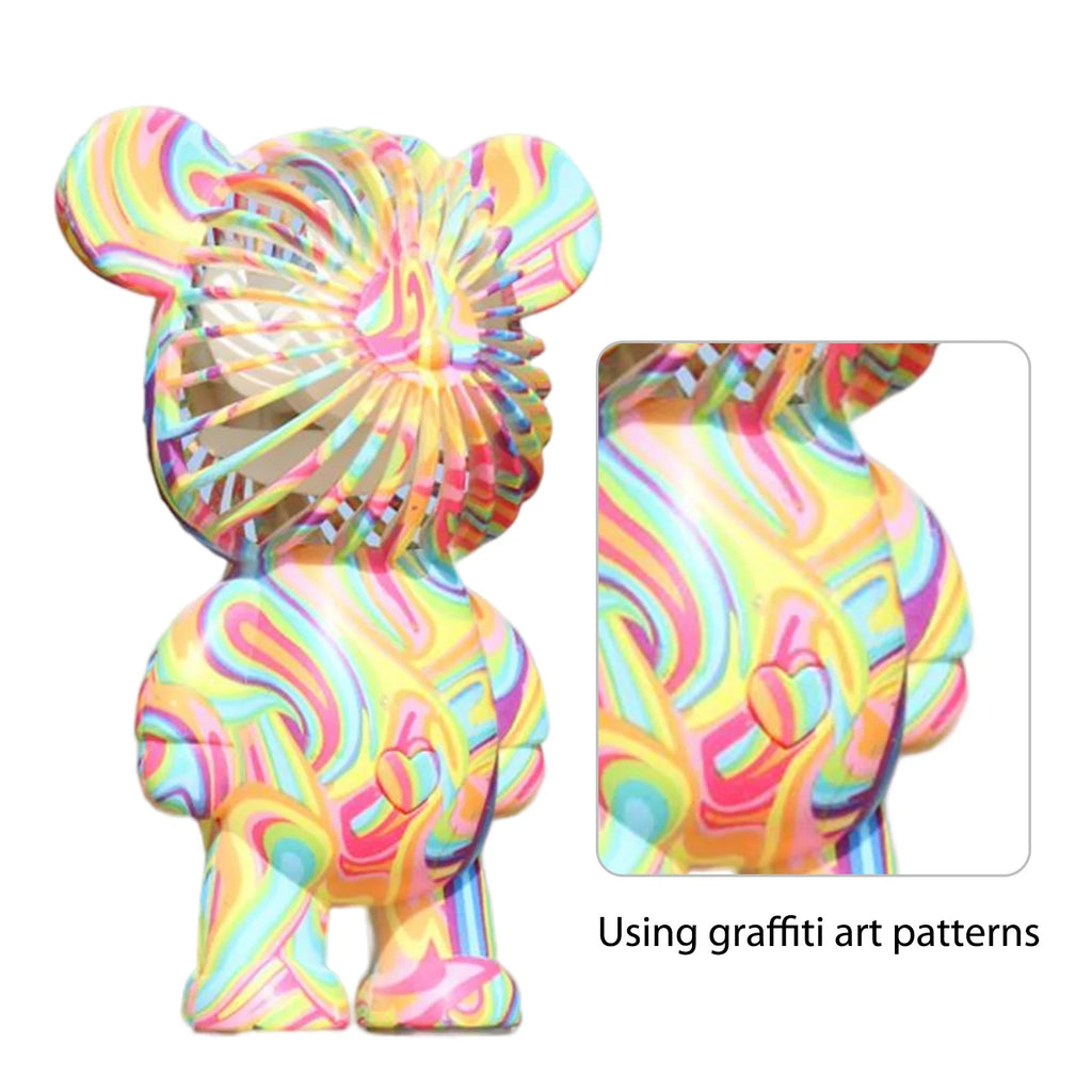 Graffiti Bear Electric Fan USB Rechargeable Desktop Fan Electroplating Gradient 3-speed for Camping Outdoor Travel