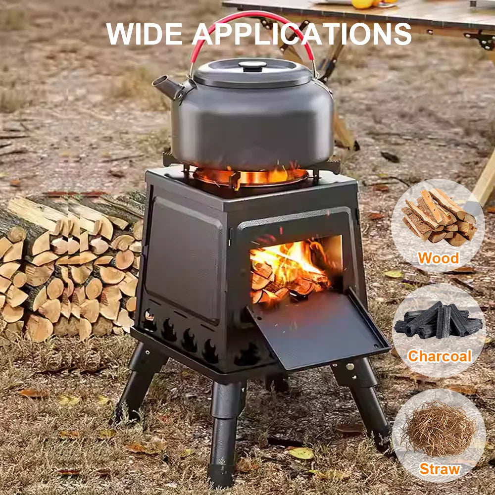 Wood Burning Stove Foldable Firewood Stove Picnic BBQ Grill Stove Heating Cooking for Outdoor Hiking Camping