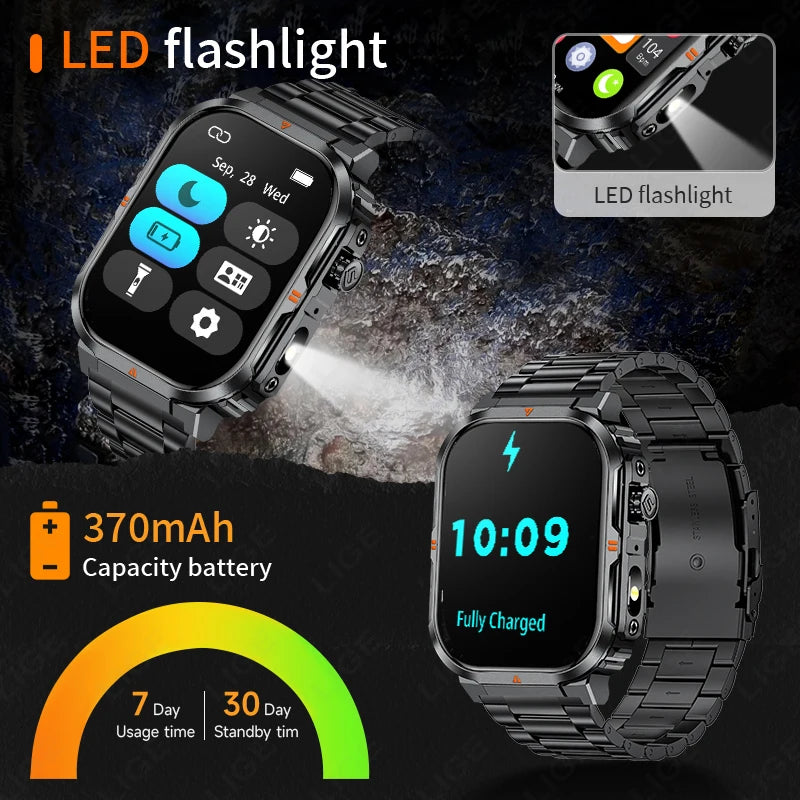 LIGE Military Smart Watch Men IP68 Waterproof Outdoor Sport Tracker LED Flashlight Bluetooth Call Man Smartwatch For Android iOS