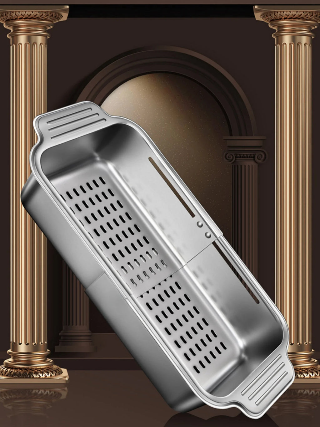 Stainless steel telescopic sink filter basket, adjustable length, used for cleaning fruits, draining spaghetti and dishes