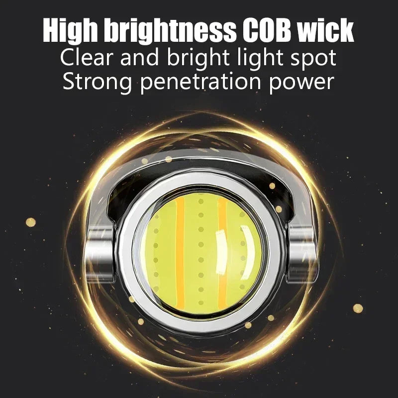 Mini Keychain Flashlight Rechargeable Pocket COB Working Light Outdoor Hook Emergency Warning Light for Camping Walking Hiking