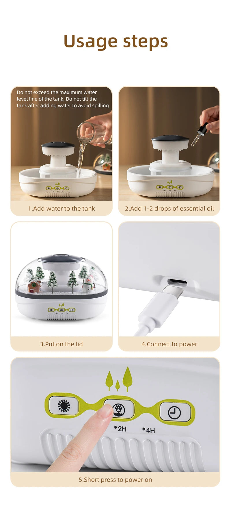 Snowman Landscape Aroma Humidifier with Colorful Light Essential Oil Diffuser Ultrasonic Raindrop Air Humidifier for Home Office