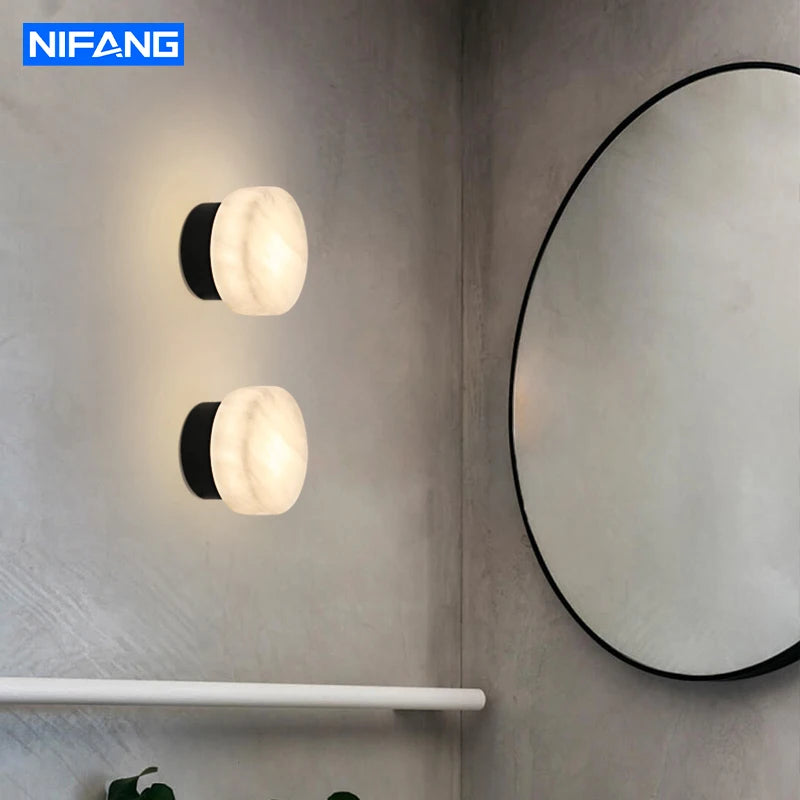 Modern Nordic Wall Sconce Spanish Natural Marble Round Wall Lamp Living Room Hallway Stair Wall Light Bedroom Bedside Lamp