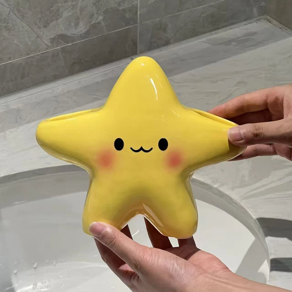 Cute Star-Shaped Toothbrush Holder  Freestanding Bathroom Organizer with Cute Face Design, Space-Saving Toothbrush & Toothpaste
