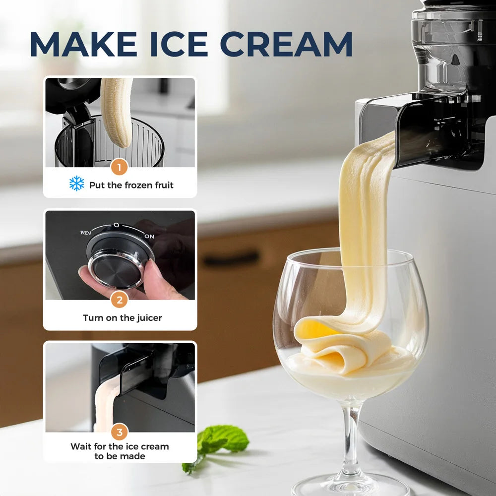 ROUNY Slow Juicer, Cold Press Extractor with Filter-Free, Easy Clean Electric Fruit Juicer Machine with Large Caliber,  Black