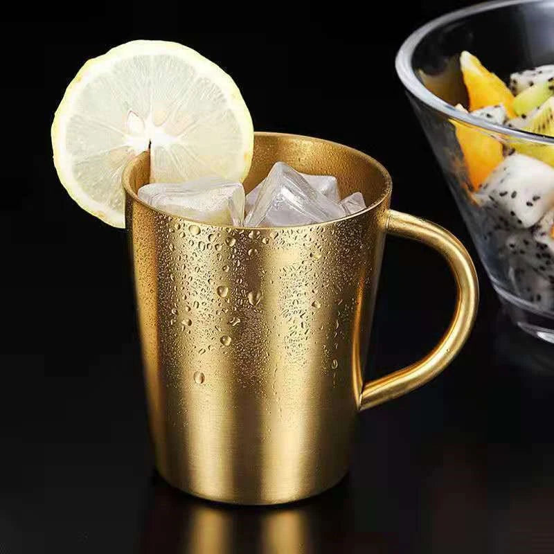 304 Stainless Steel Beer Cup Double-Layer Water Cup Home Dining Drinkware Mugs Gold Sliver Coffee Mugs With Handle 300ml