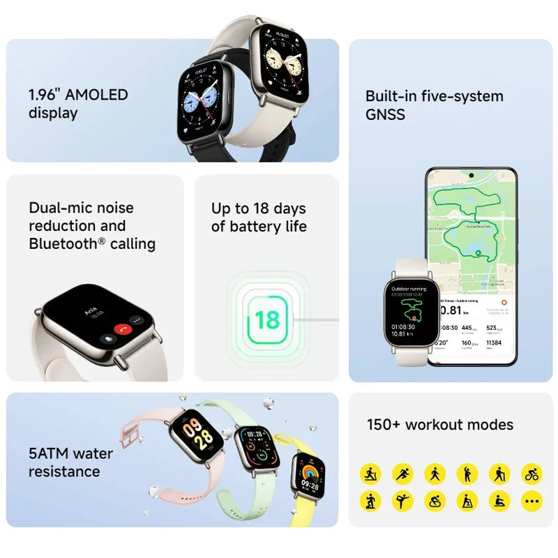 Global Version Xiaomi Redmi Watch 5 Lite 1.96'' AMOLED 18-Day Battery life Built-in GNSS 150+ Modes Smart Watch Bluetooth Call