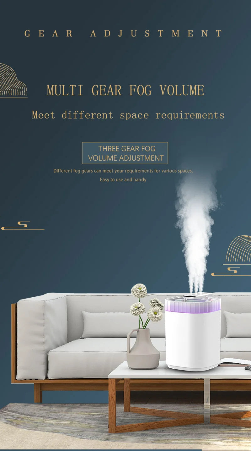 3L Ultrasonic Air Humidifier Cool Mist Humidifier with Night Light and Three Nozzles Quiet USB Aromatic Humidifier for Home