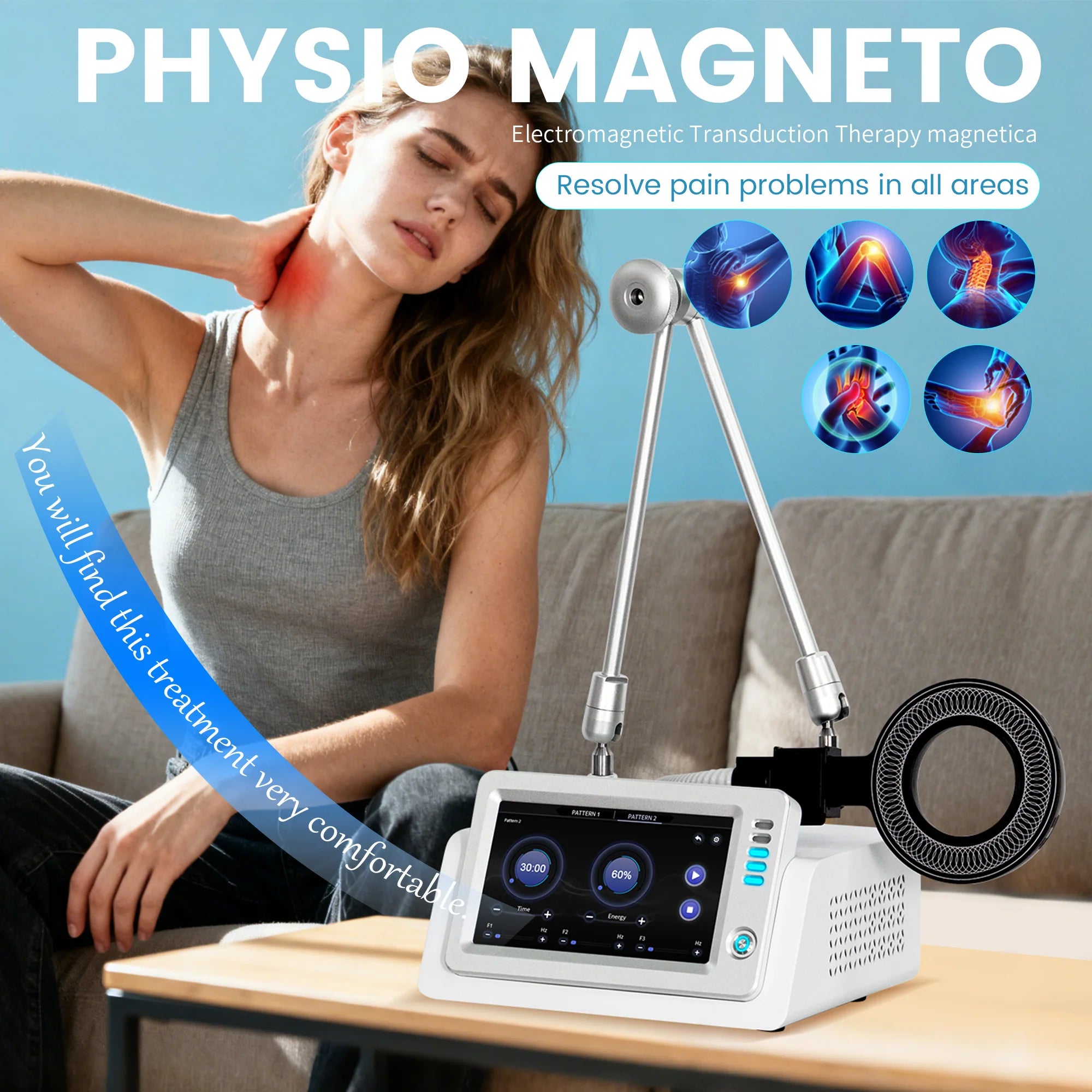 New Upgrade Physio Magneto Electromagnetic Transduction Therapy Machine for Pain Relief & Body Rehabilitation Clinic Use