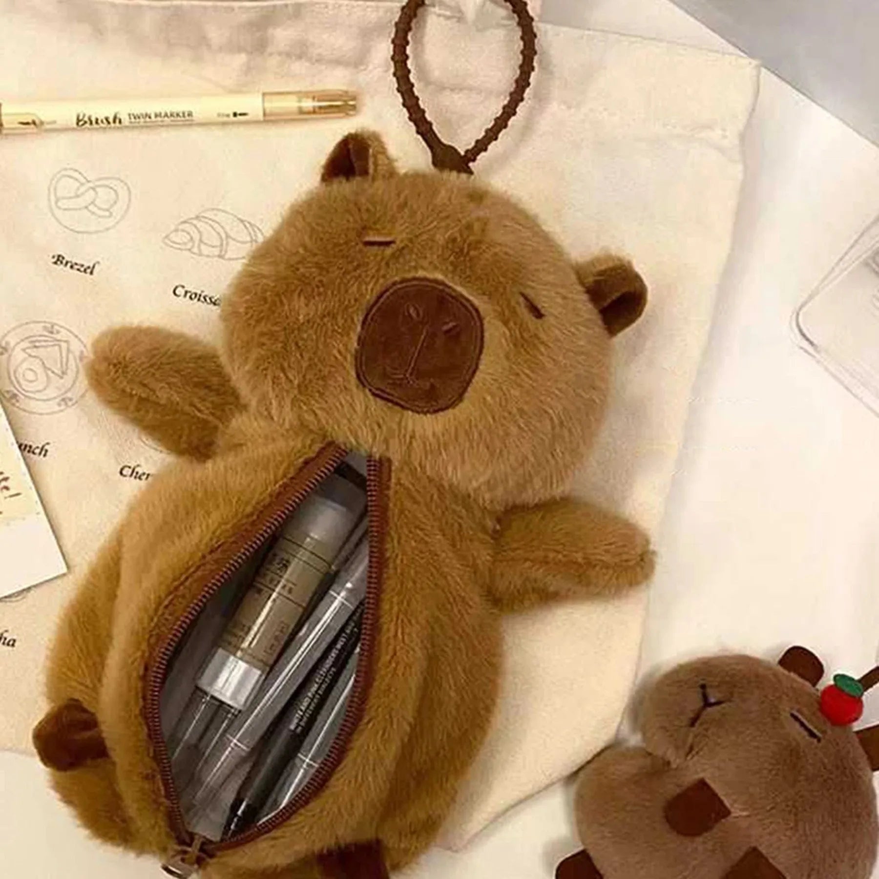 Fabric Capybara Pen Case Multifunctional Pencil Bag Creative Gift for School Office