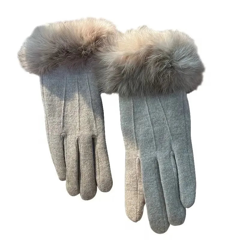Winter Outdoor New Women's Plush Thick Gloves, Warm Gloves, Cold Resistant Touch Screen Five Finger Riding Gloves
