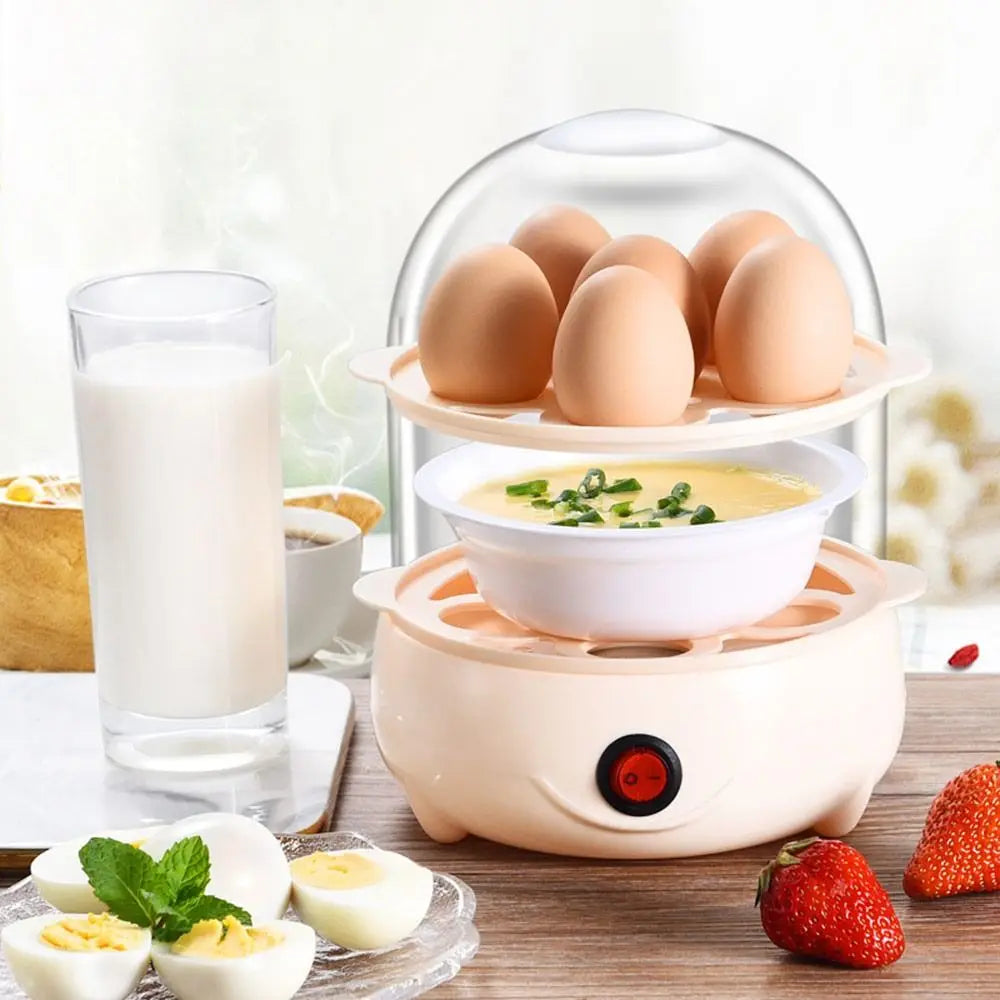 Automatic Power Off Egg Boiler Mini with Measuring Cup Egg Steamer Multi-layer Breakfast Machine for Home Dormitory