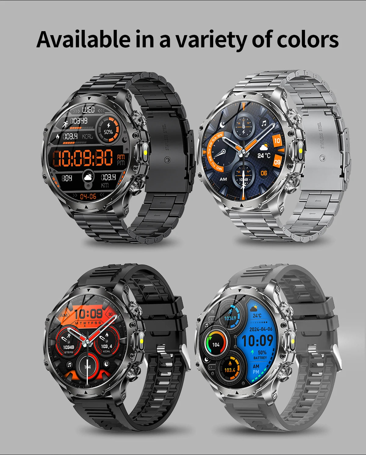 New 1000mah Long Standby AMOLED Smart Watch Men Sports Fitness LED Flashlight 3ATM Waterproof BT Call Smartwatch Men +GiFt