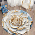 1pc round floor mat with white rose and gold decoration, polyester fabric, suitable for bedroom and living room decoration