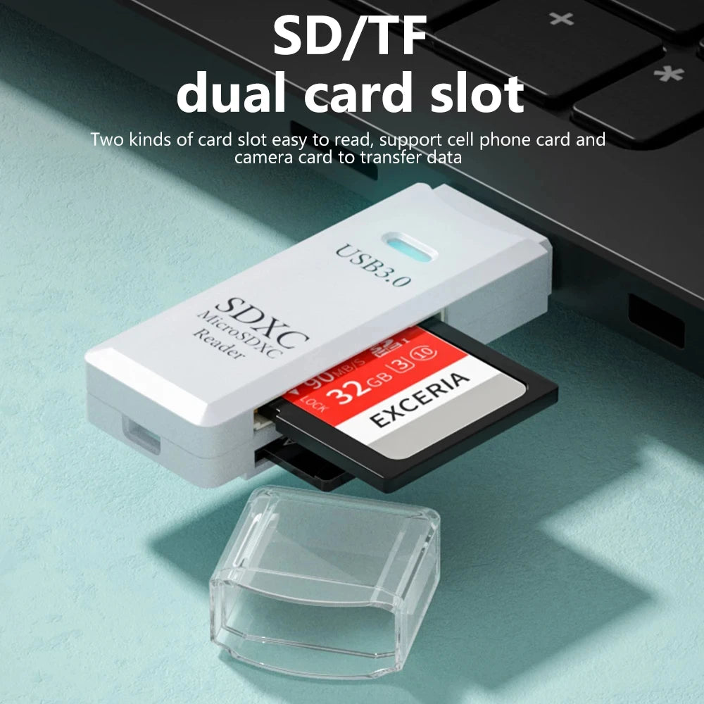 Tutew Multi Functional 2 In 1 High-speed USB 3.0/2.0 Card Reader Supports TF+SD Computer Tablet Camera Laptop Car Mounted