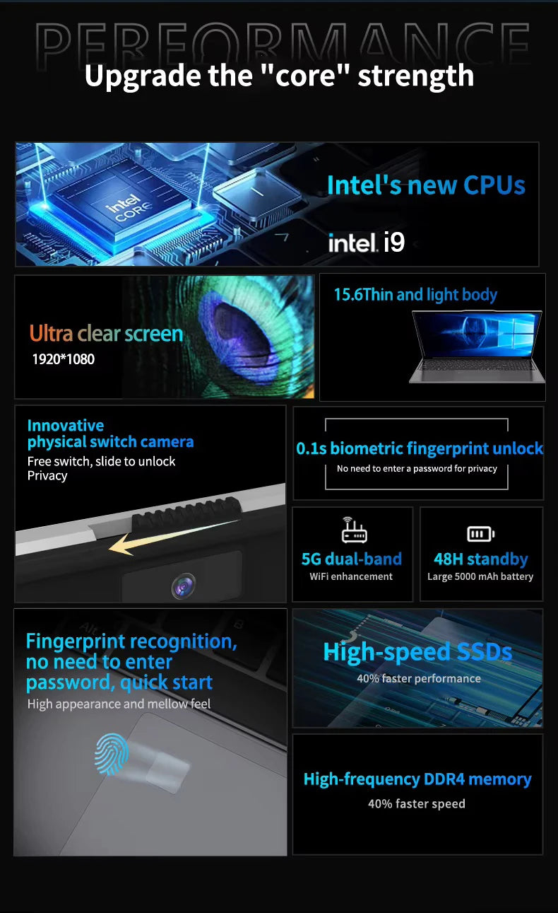 2026 intel Core i9 10980HK Windows 11 15.6" Ultra Slim Portable Laptop 16GB RAM 1TB 2TB SSD Fingerprint Office Gaming Laptop PC