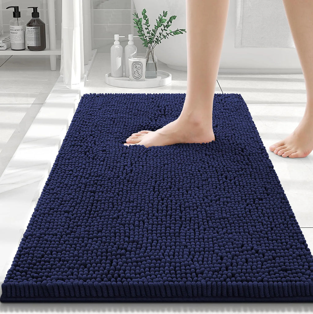 Olanly Chenille Bath Mat Fashion Non-Slips Soft Fluffy Bath Mats For Bathroom Super Absorbent Floor Mats Washable Bathroom Mat