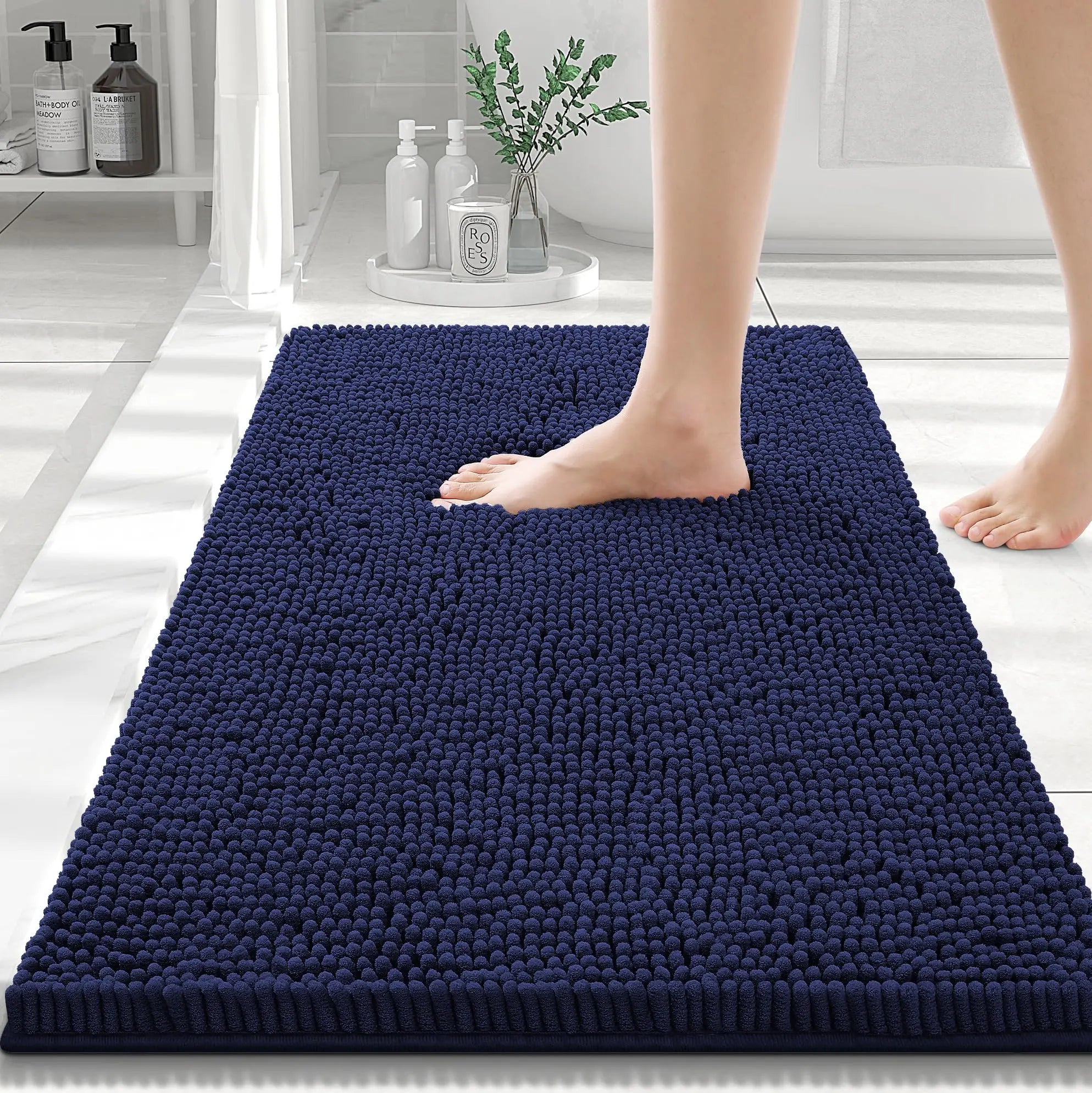 Olanly Chenille Bath Mat Fashion Non-Slips Soft Fluffy Bath Mats For Bathroom Super Absorbent Floor Mats Washable Bathroom Mat