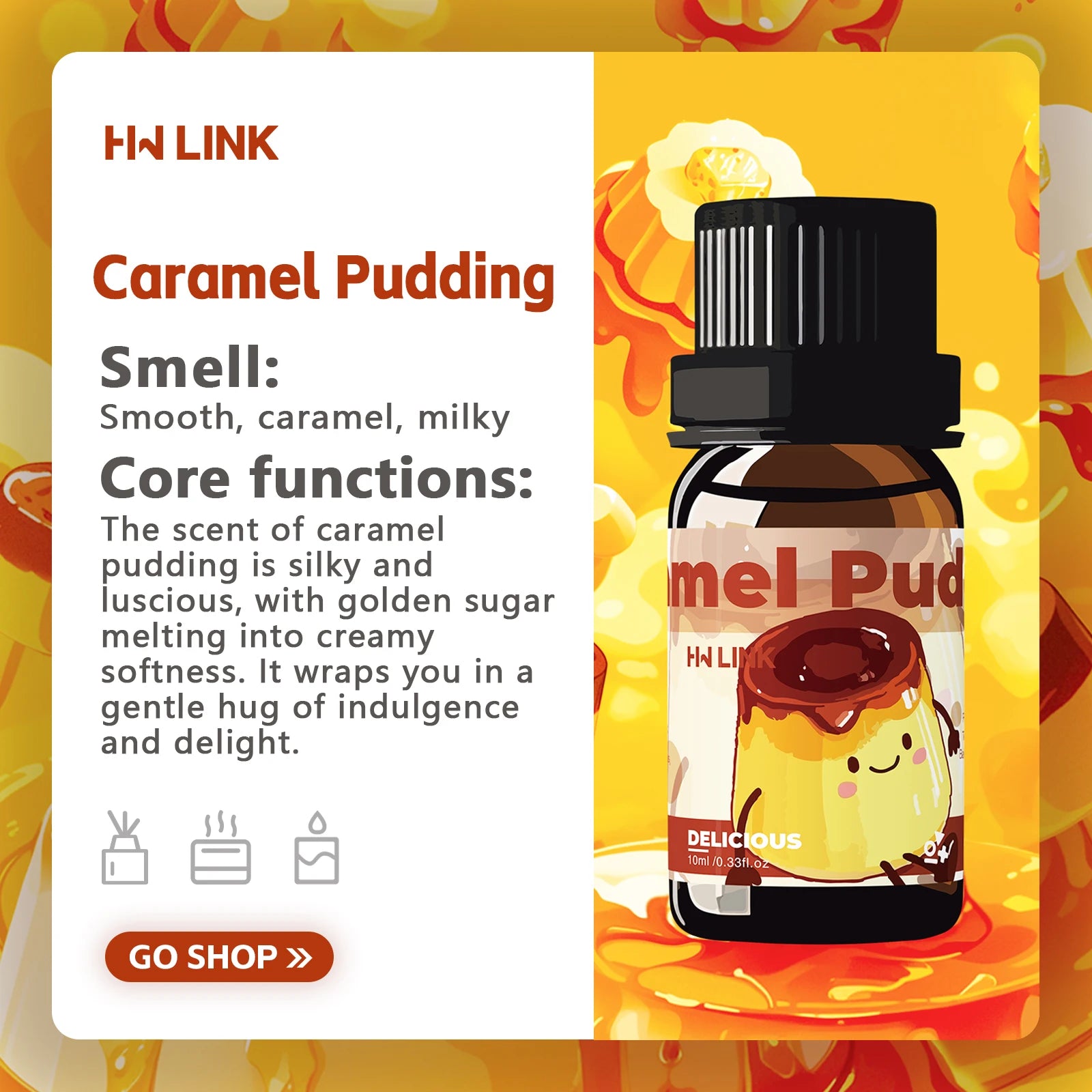 Caramel Pudding Parfun Essential Oils Skin Care Massage Body Oil Perfume Women For Candle, Soap Making, Aromatherapy, Diffusers