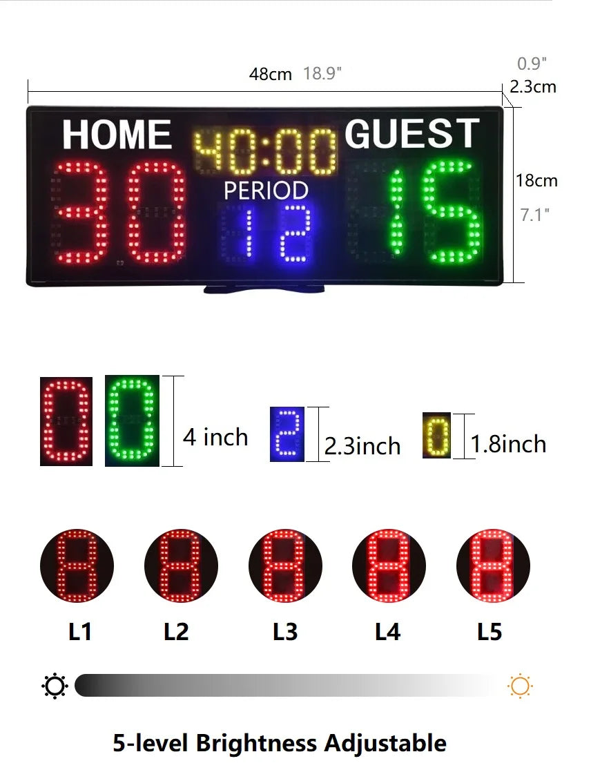 Ganxin Portable LED Tennis Scoreboard for Padel Court | Remote Control Digital Score Board for Indoor Stadium | Wrist Watch Sync