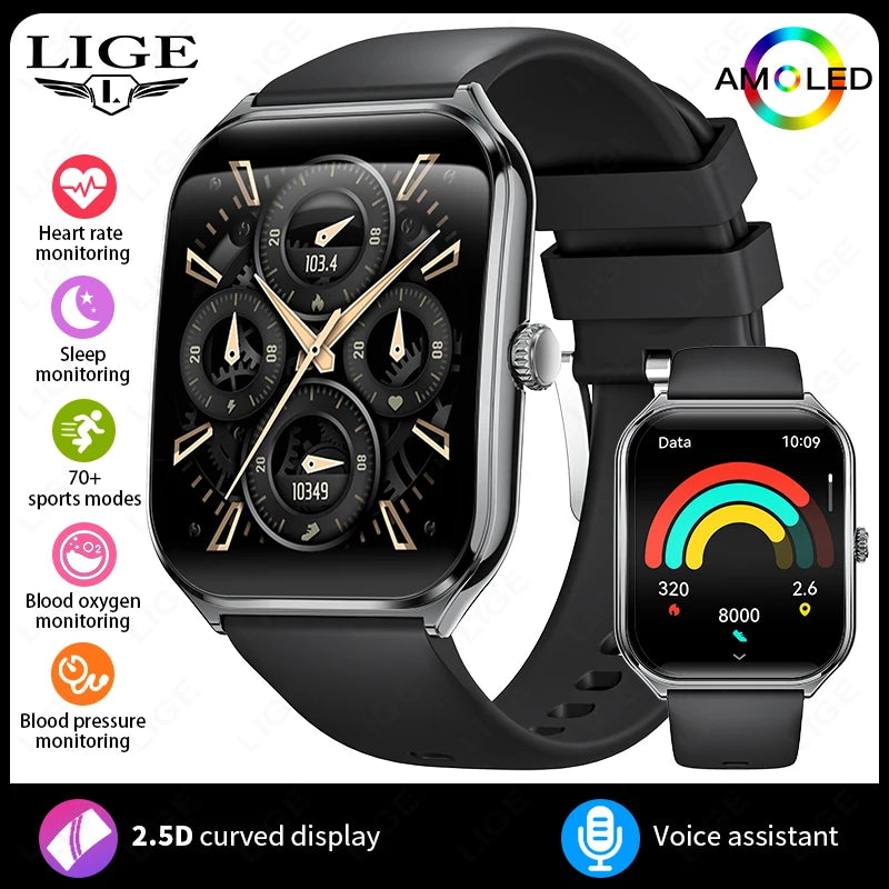 New Ultra Thin Smart Watch Men 1.96" AMOLED 360*360 HD Pixel Display Always Show Time Call Reminder Smartwatch For Android IOS