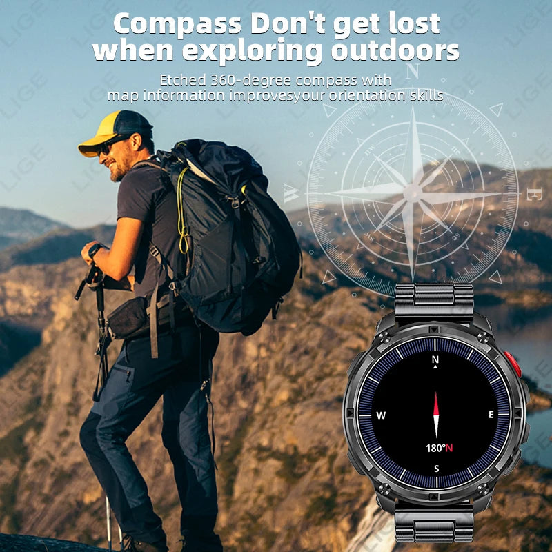 LIGE Outdoor Sports Smart Watch Men HD Screen 1100mAh Large Battery Long Standby Time Bluetooth Call IP68 Waterproof Smartwatch