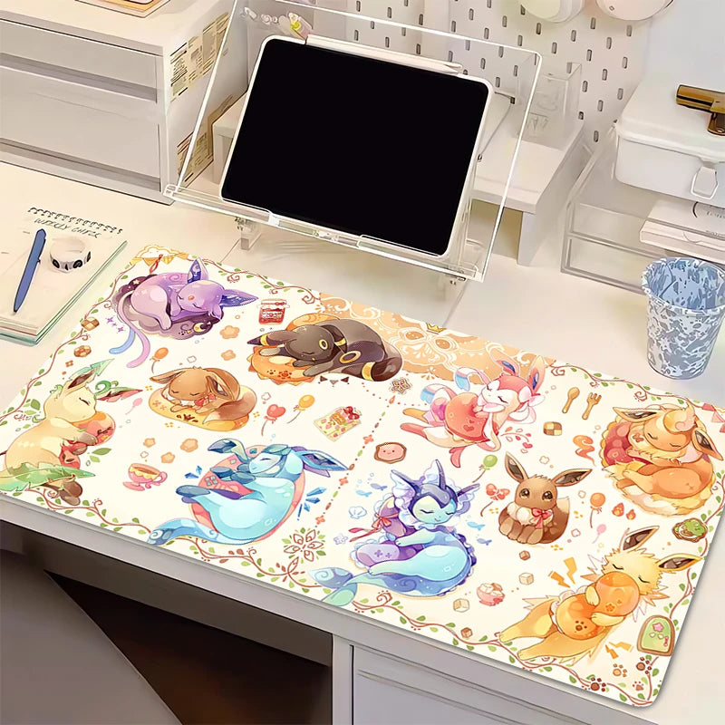 Mouse Pad Computer Kawaii Flower Keyboard Pad P-pokemonS Anime Gaming Accessories Table E-eevee Moon Gamer Desktop Mat Mousepad